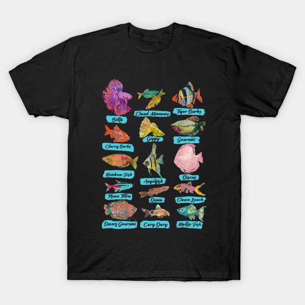 Tropical Freshwater Fish Chart T-Shirt by Gina's Pet Store